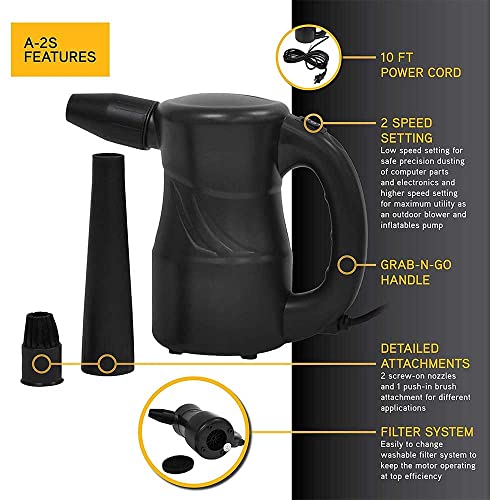 XPOWER A-2S Cyber Duster Electric Air Duster for Dusting, Drying, Inflating, Blowing, Car Detailing, Computer, Leaf Blowing, 90 CFM, 2 Nozzles + 1 Brush, High Performance Motor, Eco-Friendly, Black - Image 4
