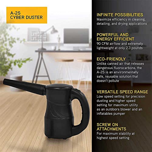 XPOWER A-2S Cyber Duster Electric Air Duster for Dusting, Drying, Inflating, Blowing, Car Detailing, Computer, Leaf Blowing, 90 CFM, 2 Nozzles + 1 Brush, High Performance Motor, Eco-Friendly, Black - Image 3
