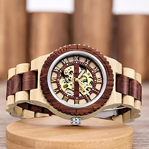 Dentily Mens Wooden Watches Men's Mechanical Automatic Movement Watch Automatic Self-Winding Men's Wristwatch - Image 3
