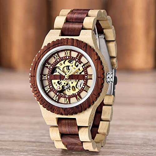 Dentily Mens Wooden Watches Men's Mechanical Automatic Movement Watch Automatic Self-Winding Men's Wristwatch - Image 2