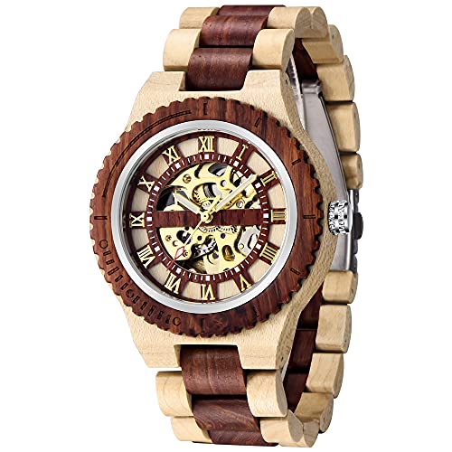 Dentily Mens Wooden Watches Men's Mechanical Automatic Movement Watch Automatic Self-Winding Men's Wristwatch - Image 1