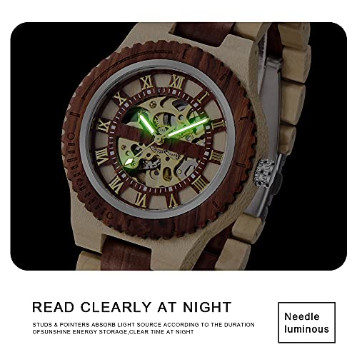 Dentily Mens Wooden Watches Men's Mechanical Automatic Movement Watch Automatic Self-Winding Men's Wristwatch - Image 4