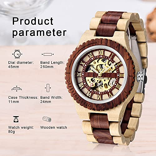 Dentily Mens Wooden Watches Men's Mechanical Automatic Movement Watch Automatic Self-Winding Men's Wristwatch - Image 5