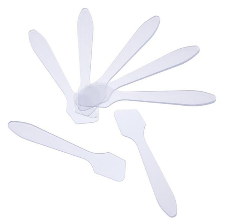 100 Pcs Disposable Plastic Frosted Cosmetic Mask Spoon Clear Makeup Facial Mask Cream Spatula Scoop for Easy Mixing and Sampling