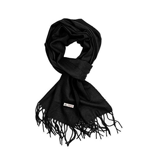 TZ Promise Plain Solid Color Cashmere Feel Classic Soft Luxurious Winter Scarf For Men Women (Black) - Image 1