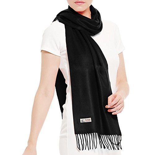 TZ Promise Plain Solid Color Cashmere Feel Classic Soft Luxurious Winter Scarf For Men Women (Black) - Image 2