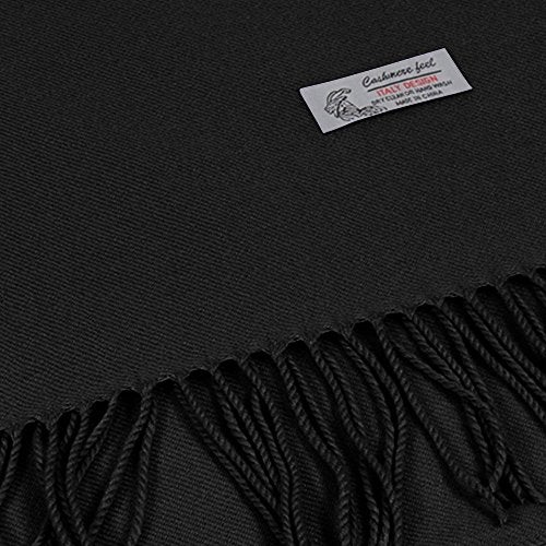 TZ Promise Plain Solid Color Cashmere Feel Classic Soft Luxurious Winter Scarf For Men Women (Black) - Image 3