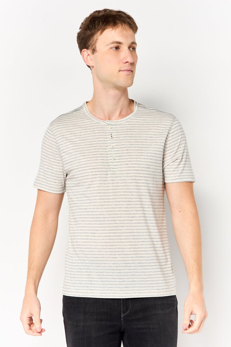 Project Essentials Men Henley Short Sleeve Stripe T Shirt, Multicolor - Image 1