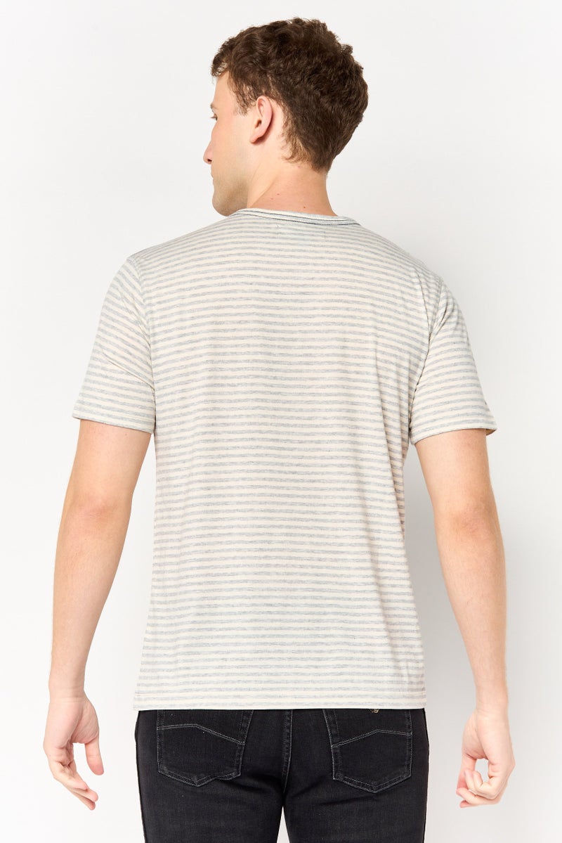 Project Essentials Men Henley Short Sleeve Stripe T Shirt, Multicolor - Image 3