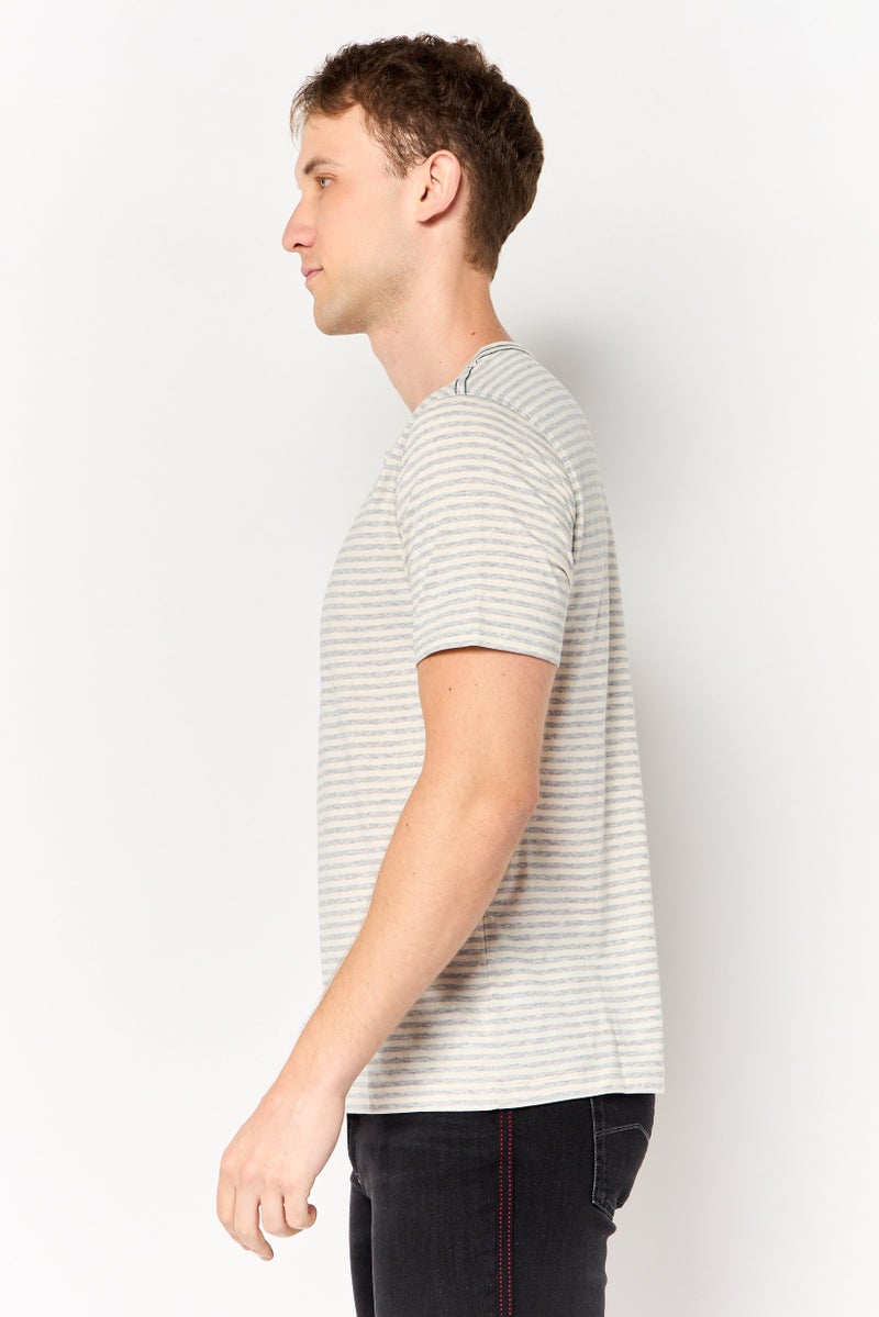 Project Essentials Men Henley Short Sleeve Stripe T Shirt, Multicolor - Image 4