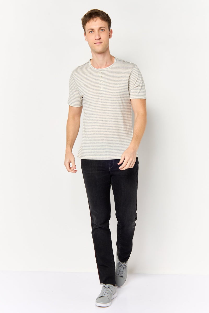 Project Essentials Men Henley Short Sleeve Stripe T Shirt, Multicolor - Image 2
