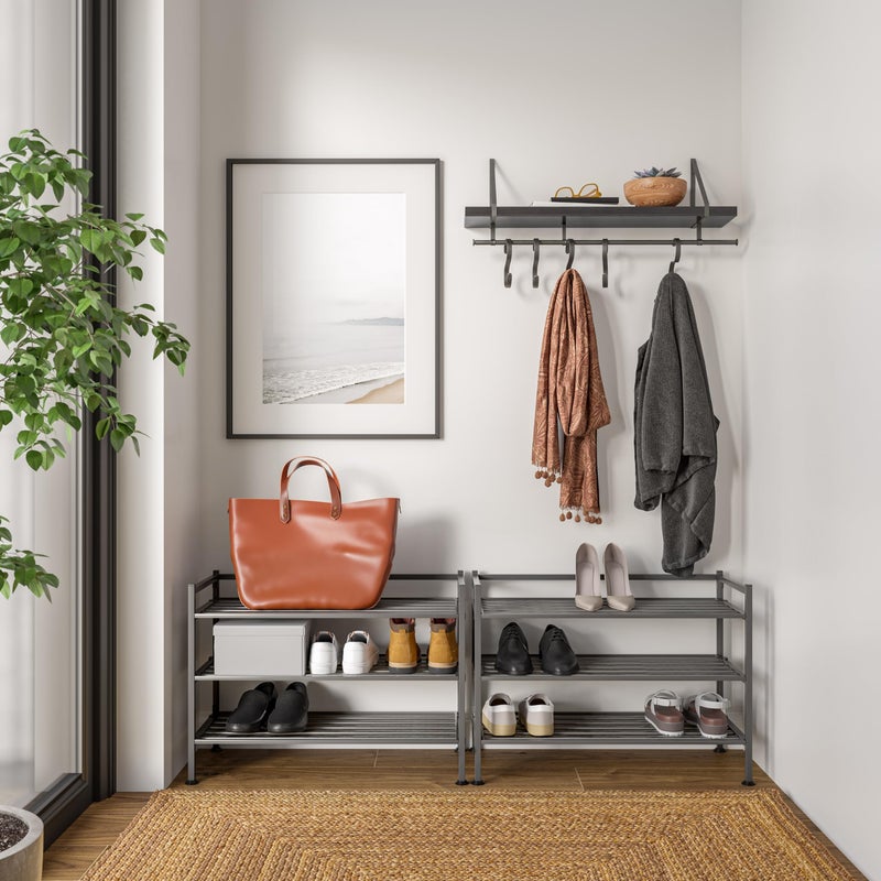 Seville Classics Sturdy Freestanding Storage Shelf for Bedroom, Closet, Entryway, Dorm Room Organizer Stackable Durable Metal Shoe Rack Ash Gray Slat, 3-Tier - Image 4