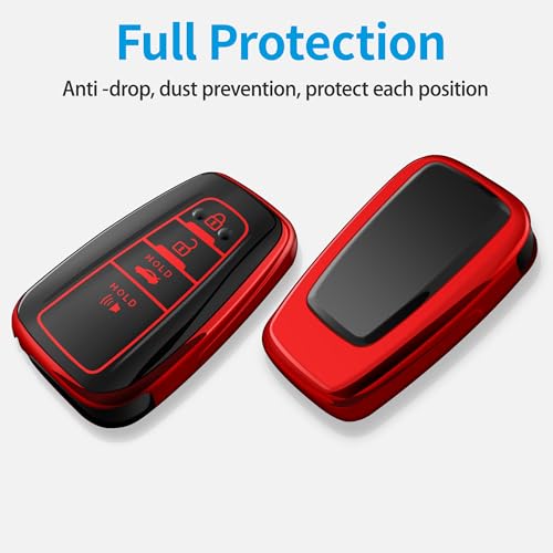 Autophone غطاء مفتاح سيارة أوتوفون متوافق مع تويوتا مع سلسلة مفاتيح مناسب لهيونداي 2020-2022 بريوس كورولا 2018-2024 كامري RAV4 أفالون C-HR GT86 (أحمر) - Image 3