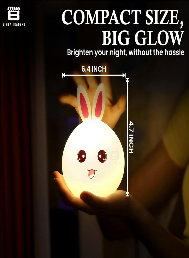 Btag Big Face Rabbit Night Lamp for Kids | LED Lamp with Touch Sensor | Silicone Lamp | Birthday Gift for Girls/Boys | Baby Bedroom Decor, Fluorescent (RABIT) - Image 3