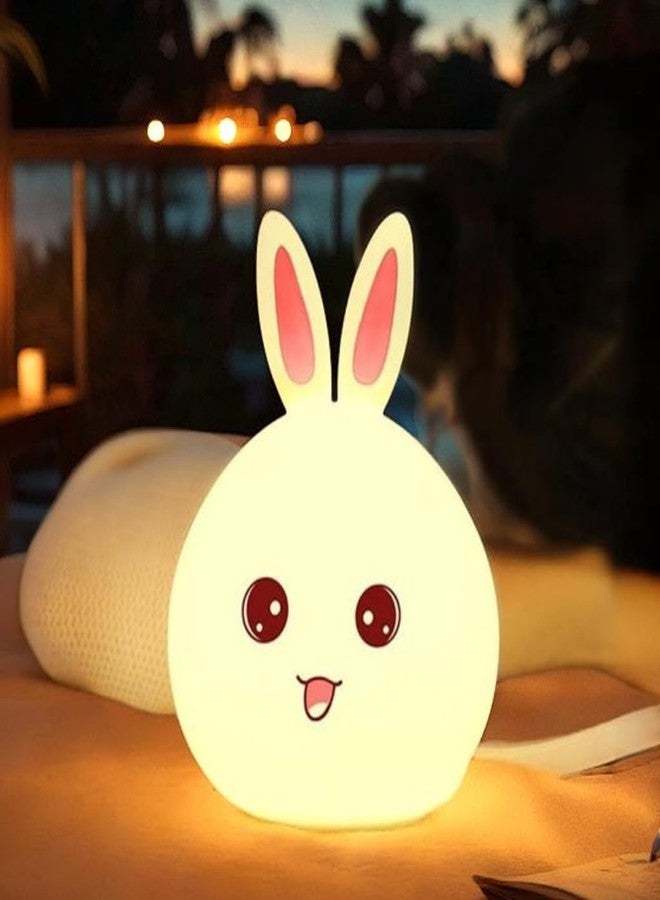 Btag Big Face Rabbit Night Lamp for Kids | LED Lamp with Touch Sensor | Silicone Lamp | Birthday Gift for Girls/Boys | Baby Bedroom Decor, Fluorescent (RABIT) - Image 1