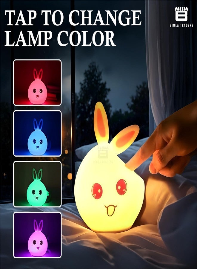 Btag Big Face Rabbit Night Lamp for Kids | LED Lamp with Touch Sensor | Silicone Lamp | Birthday Gift for Girls/Boys | Baby Bedroom Decor, Fluorescent (RABIT) - Image 4