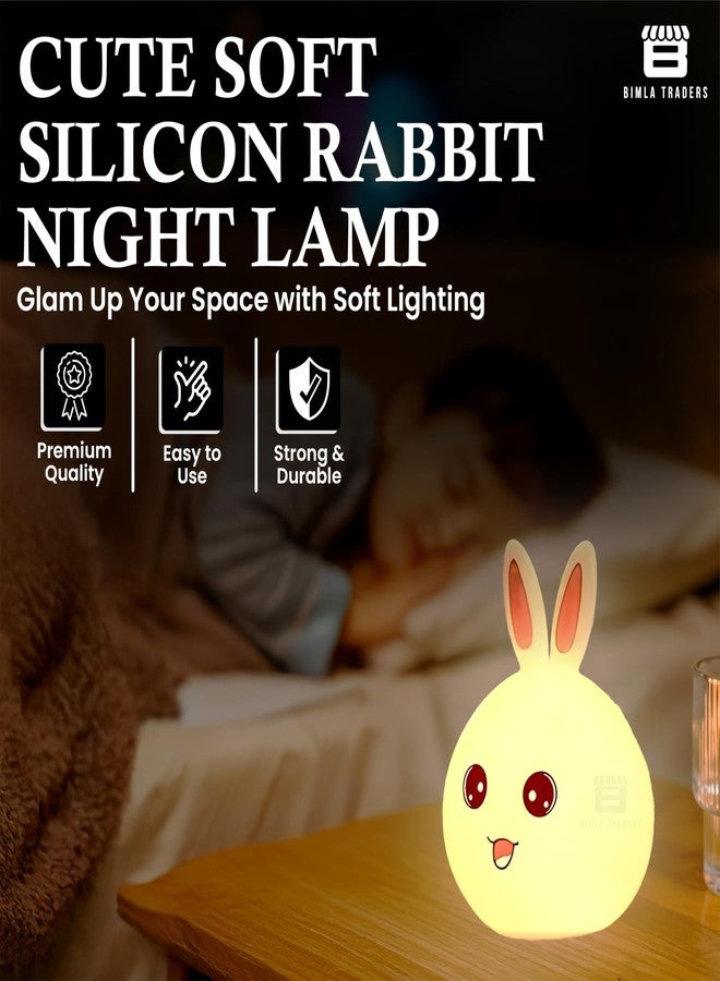 Btag Big Face Rabbit Night Lamp for Kids | LED Lamp with Touch Sensor | Silicone Lamp | Birthday Gift for Girls/Boys | Baby Bedroom Decor, Fluorescent (RABIT) - Image 2