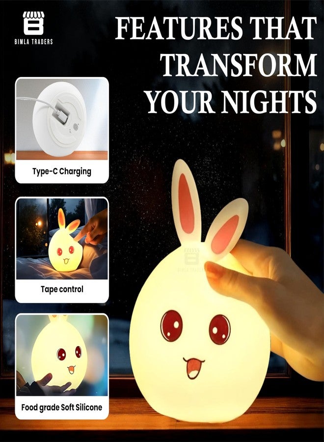 Btag Big Face Rabbit Night Lamp for Kids | LED Lamp with Touch Sensor | Silicone Lamp | Birthday Gift for Girls/Boys | Baby Bedroom Decor, Fluorescent (RABIT) - Image 5