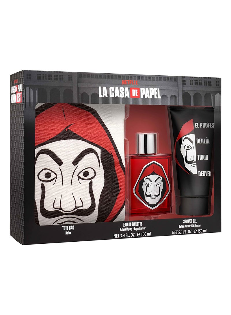 Air Val عطر Air-Val Netflix La Casa De Papel 100 مل + جل استحمام 150 مل + مجموعة هدايا حقيبة كبيرة - Image 1