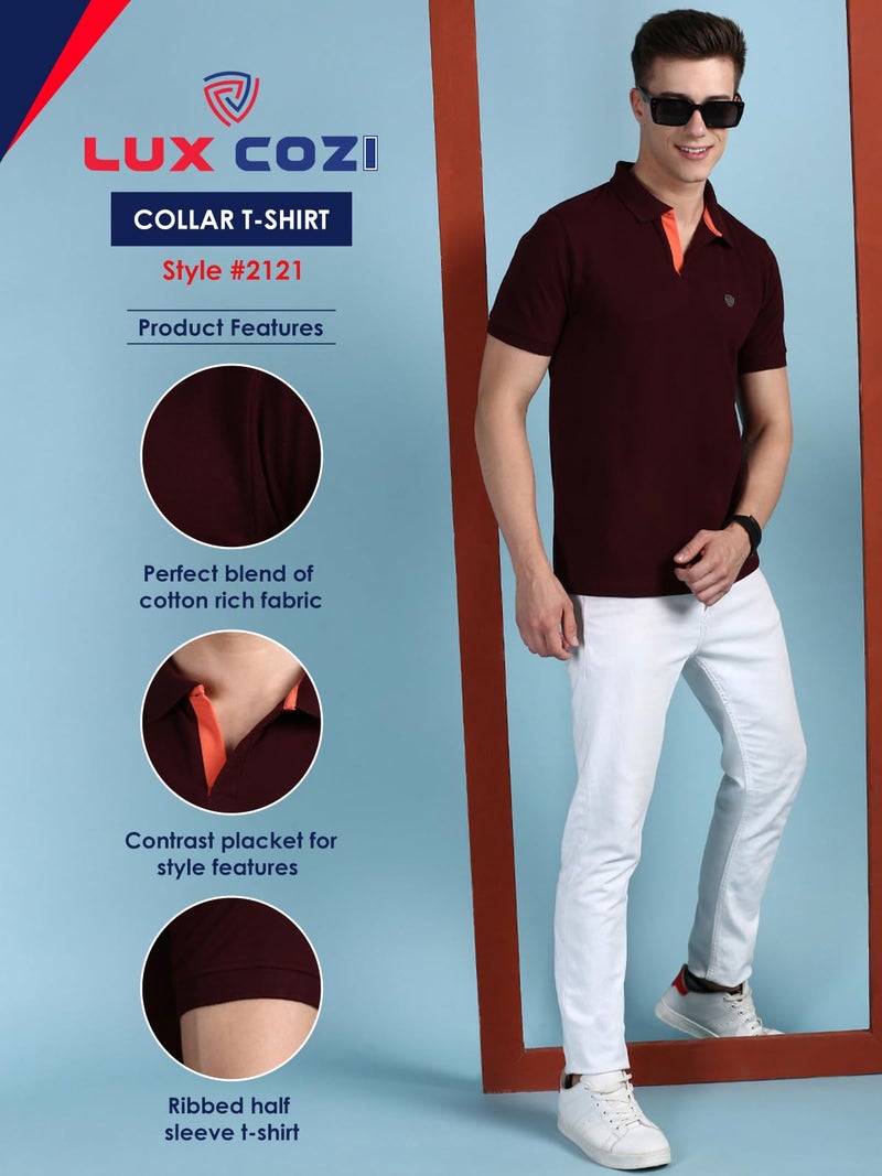 Lux Cozi Men's Pack of 1 Cofee Regular Fit Polo Neck Half Sleeve Solid Casual T-Shirt (Size : X-Large)_COZI_2121_COF_XL_1PC Coffee - Image 2