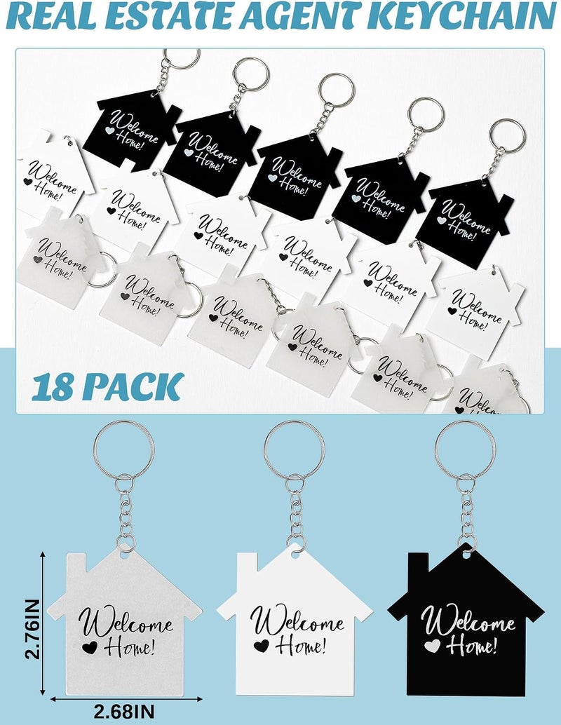 Sureio 18 Pcs House Acrylic Keychain Real Estate Agent Clear White Black Blank DIY Keychain New Home Welcome Home Housewarming Gift for Real Estate Agent Supplies, Gifts - Image 2
