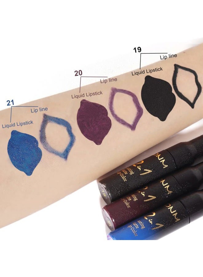 evpct 3Pcs Dark Blue Black Purple Matte Lip Liner and Liquid Lipstick Lip Gloss Stain Makeup Set Smudge Proof 24 Hours Original Long Lasting Matte Lipstick Waterproof labial mate larga duracion 24 - Image 3
