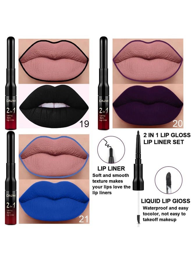 evpct 3Pcs Dark Blue Black Purple Matte Lip Liner and Liquid Lipstick Lip Gloss Stain Makeup Set Smudge Proof 24 Hours Original Long Lasting Matte Lipstick Waterproof labial mate larga duracion 24 - Image 2
