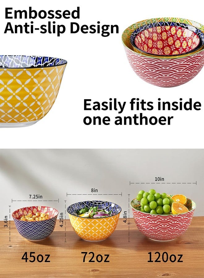 Metahom Ceramic Mixing Bowls for Kitchen, Colorful Nesting Bowls, Large Serving Bowls for Prepping, Baking, Mixing, Salad, Microwave Dishwasher Safe, 3.7/2.3/1.4 Qt, Set of 3 - Image 2