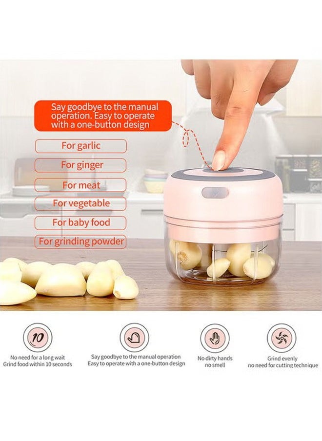 Generic - Household Electric Mini Vegetable Chopper Electric Garlic Chopper USB Rechargeable Ginger Grinder Strong And Durable Chilli Vegetable Grinder Kitchen Vegetable Chopper Mincer (100ML) (Pink) - Image 1