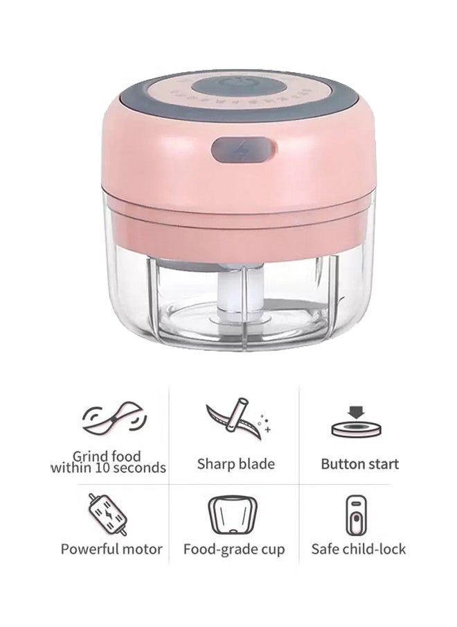 Generic - Household Electric Mini Vegetable Chopper Electric Garlic Chopper USB Rechargeable Ginger Grinder Strong And Durable Chilli Vegetable Grinder Kitchen Vegetable Chopper Mincer (100ML) (Pink) - Image 1