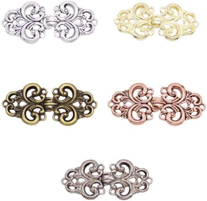 klarako Swirl Flower Cape Cloak Clasp Vintage Decorative Sew on Hooks and Eyes Cardigan Clip Sweater Jewelry 5 Pairs (Mixed Color) - Image 2