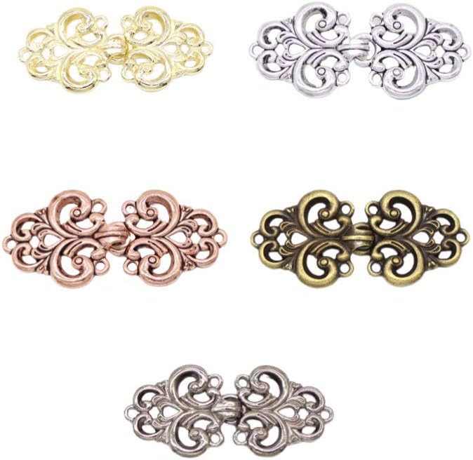 klarako Swirl Flower Cape Cloak Clasp Vintage Decorative Sew on Hooks and Eyes Cardigan Clip Sweater Jewelry 5 Pairs (Mixed Color) - Image 1