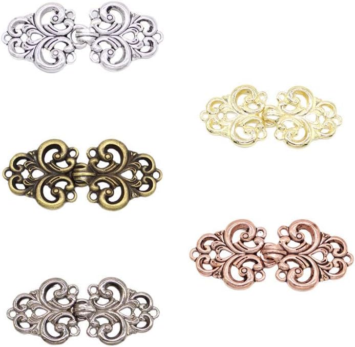 klarako Swirl Flower Cape Cloak Clasp Vintage Decorative Sew on Hooks and Eyes Cardigan Clip Sweater Jewelry 5 Pairs (Mixed Color) - Image 3