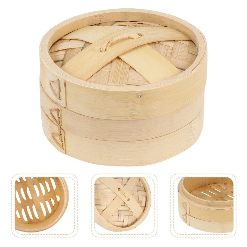 14 5Cm Natural Bamboo Steamer Basket With Lid For Dim Sum Dumplings Cooking - Image 4