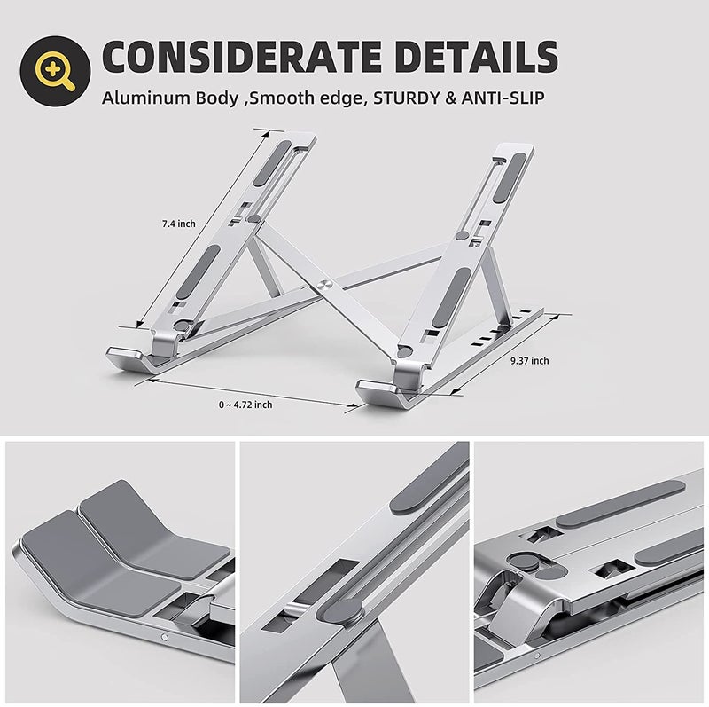 AMBLIC New 7 Angles Adjustable Aluminum Ergonomic Foldable Portable Tabletop Laptop - Anti-Slip Riser Laptop Computer Stand Holder with Carry Bag Compatible with All Laptop Model's Riser Laptop Stand - Image 5