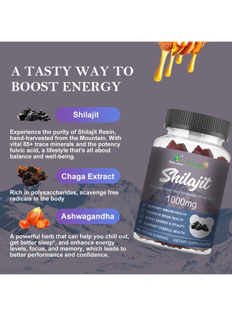 وينز تاون 60 عدداً من حلوى الشيلاجيت 1000 ملغ، حلوى الشيلاجيت العضوية مع أكثر من 85 معدن نادر، حمض الفولفيك، راتنج الشيلاجيت للرجال والنساء، لدعم الطاقة، العقل، والمناعة. - Image 4