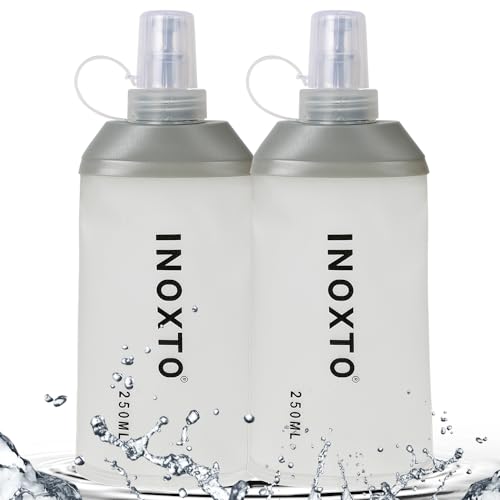 INOXTO زجاجة مياه مرنة INOXTO، زجاجات مياه قابلة للطي لسترات الترطيب وحزم الجري، زجاجات مياه مرنة للجري للمشي وركوب الدراجات (250/500 مل) (2 قطع صغيرة) - Image 1
