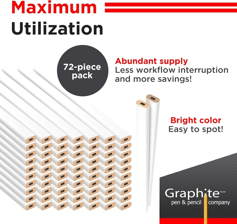 Graphite Hard Lead Carpenter Pencils Bulk - (72) Pieces Lumber Wooden Pencil #2 (HB) - White - Image 3
