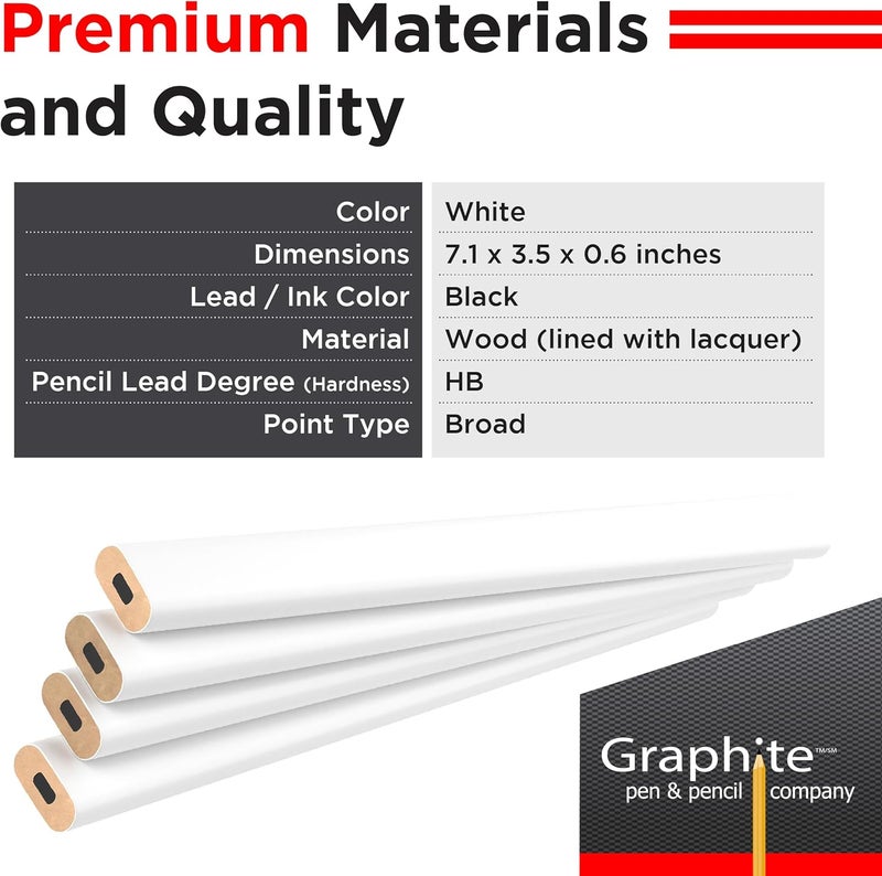Graphite Hard Lead Carpenter Pencils Bulk - (72) Pieces Lumber Wooden Pencil #2 (HB) - White - Image 2