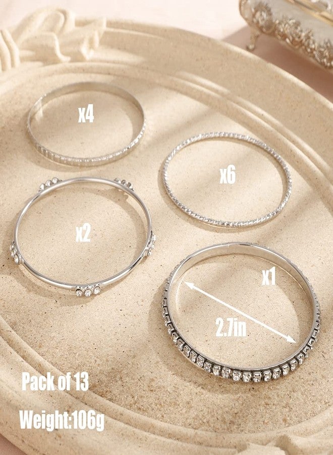 Rumtock 13pcs Boho Silver Bracelet Set for Women Crystal Beads Stackable Bangle Hand Chain Punk Jewelry for Party - Image 5