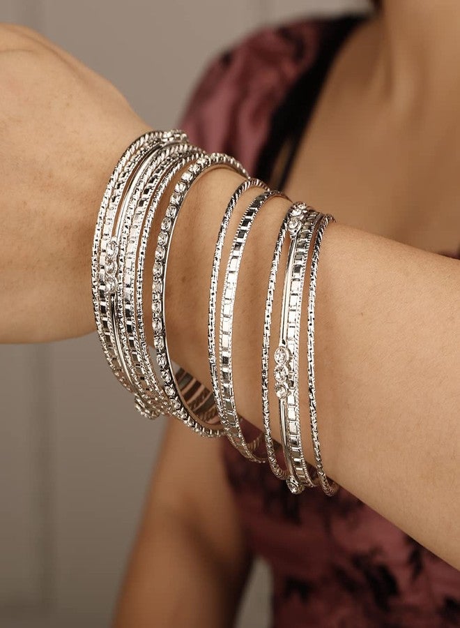 Rumtock 13pcs Boho Silver Bracelet Set for Women Crystal Beads Stackable Bangle Hand Chain Punk Jewelry for Party - Image 3