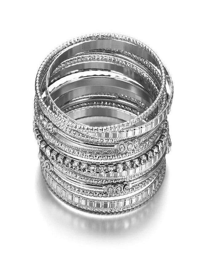 Rumtock 13pcs Boho Silver Bracelet Set for Women Crystal Beads Stackable Bangle Hand Chain Punk Jewelry for Party - Image 1