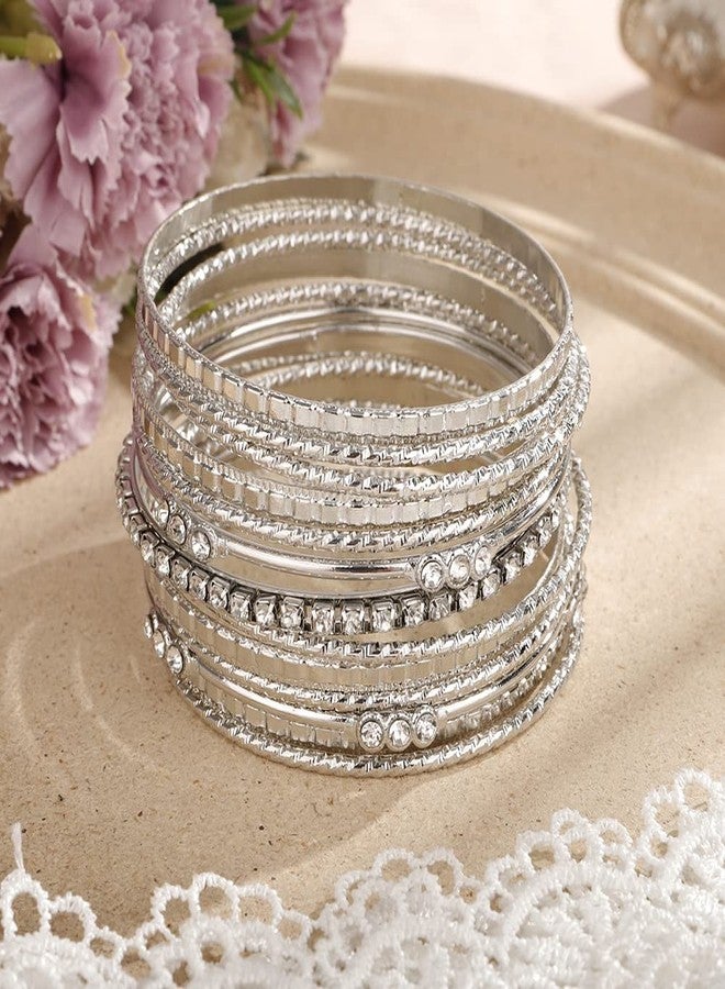 Rumtock 13pcs Boho Silver Bracelet Set for Women Crystal Beads Stackable Bangle Hand Chain Punk Jewelry for Party - Image 4