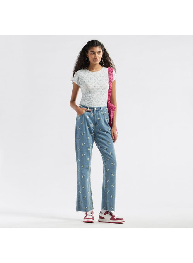 Splash FAV All-Over Floral Detail Crew Neck T-shirt with Short Sleeves  - Image 2