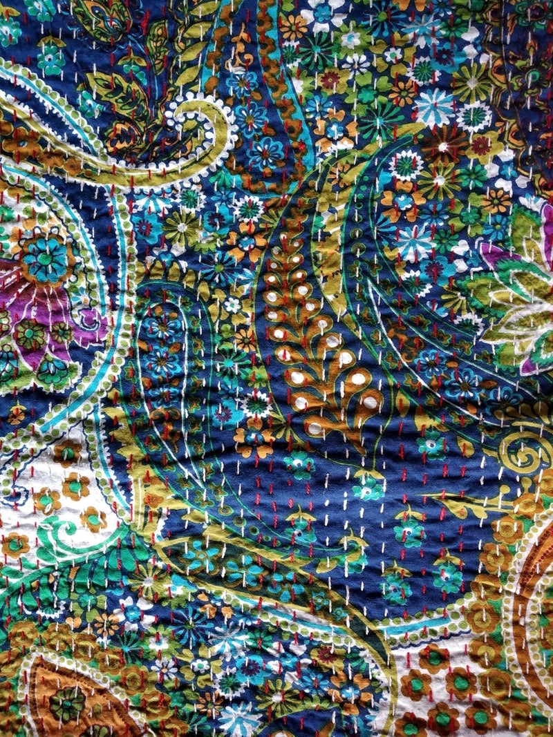 BOHEKANT Handicraft Cotton Hand Embroidery Kantha Quilt Kantha Bed Cover Handmade Kantha Bedspread Kantha Blanket Throw15 Queen 90x108 inches Double Bed - Image 5