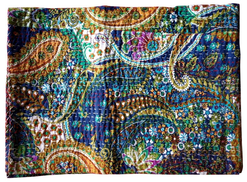BOHEKANT Handicraft Cotton Hand Embroidery Kantha Quilt Kantha Bed Cover Handmade Kantha Bedspread Kantha Blanket Throw15 Queen 90x108 inches Double Bed - Image 3