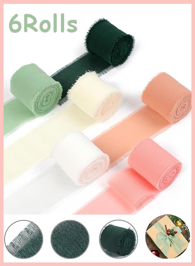 إم إكس إن 6 لفات من شريط الحرير الشيفون - شريط ساتان من القماش الملون بطول 33 ياردة لتغليف الهدايا، والحرف اليدوية، وصناعة أقواس الشعر، وإكليل الزهور، وتزيين حفلات الزفاف وغيرها من مشاريع الخياطة - Image 1