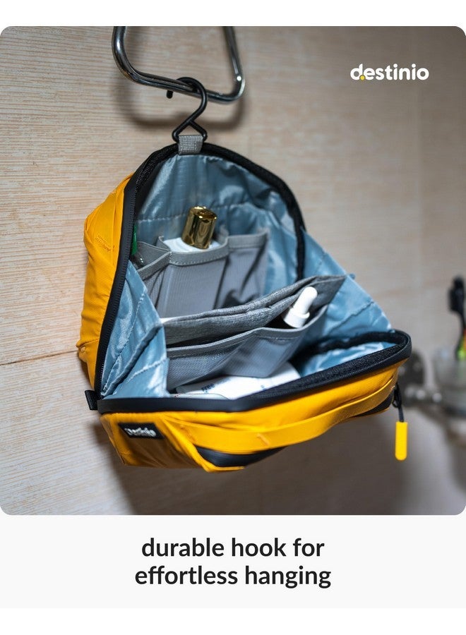 Destinio Nylon Toiletry Bag For Unisex - Waterproof Organizer With Hanging Hook - Travel Pouch And Shaving Kit Bag, Cosmetic And Make Up Pouches (Yellow) - Image 2
