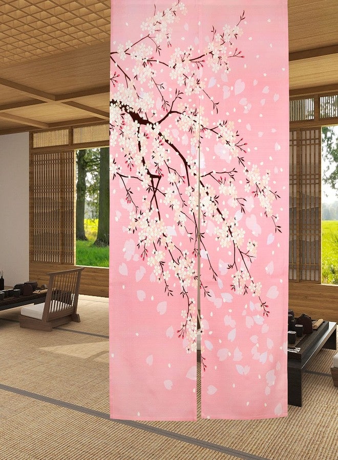 LIGICKY Noren Japanese Doorway Curtain Printed Cherry Blossom Door Curtains Window Tapestry for Home Decoration, 33.5"x59" Pink - Image 1