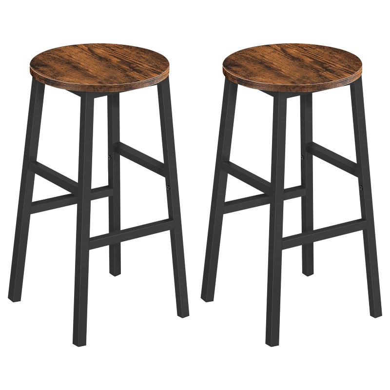 MAHANCRIS Bar Stools, Set of 2 Round Bar Chairs with Footrest, 24.4 Inch Kitchen Breakfast Bar Stools, Industrial Bar Stools, Easy Assembly, for Dining Room, Kitchen, Rustic Brown BAHR0201Z - Image 1